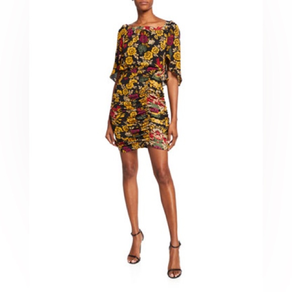 KOBI HALPERIN Leandra Ruched Floral Silk Dress